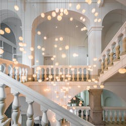 Staircase with Bocci light installation, Omer Arbel, at the Wilmina