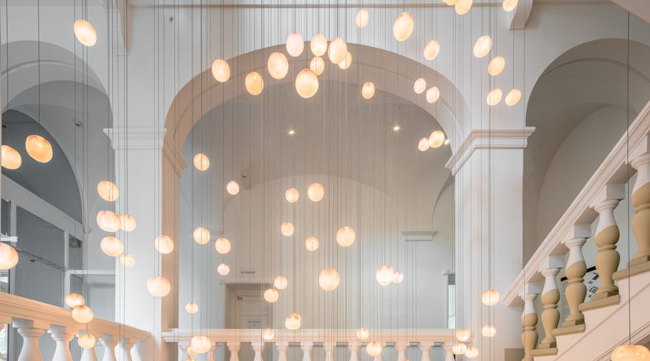 Staircase with Bocci light installation, Omer Arbel, at the Wilmina