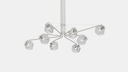 Welles Central Chandelier 8, in satin nickel and clear glass, by Alessandro Munge for Gabriel Scott