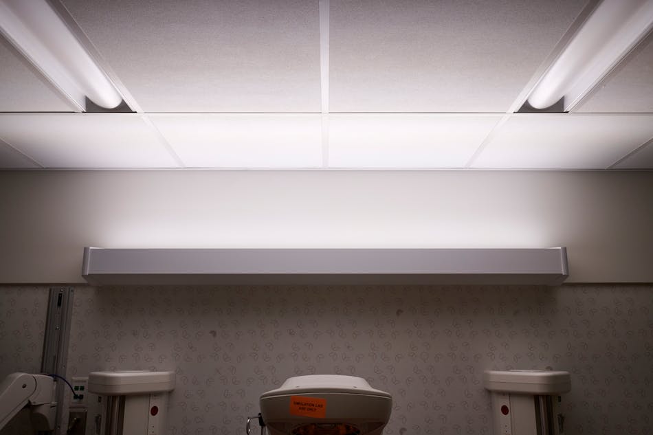 The custom circadian lighting system delivers indirect light from the headwall above NICU isolettes at the Critical Care Building at Cincinnati Children&apos;s Hospital Medical Center.