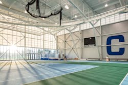 Indoor tennis courts and plenty of daylight, Harold Alfond Athletics and Recreation Center, Colby College
