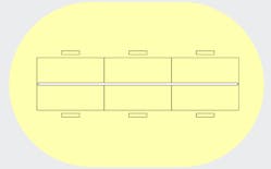 Linear light placement along the centerline of a table.