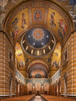 The architectural dome surfaces, including the south dome and nave, were washed in light, along with mosaic accenting.